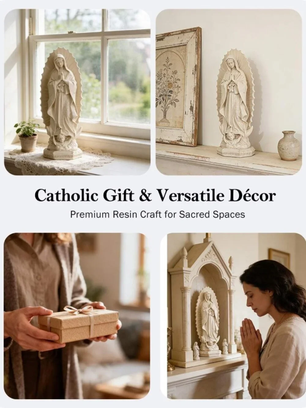 11.8-Inch Virgen de Guadalupe Statue | Catholic Virgin Mary Figurine | Beige